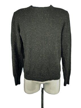 COS 100% Wool Speckled Minimalist Crew Neck Charcoal Green Yellow Sweater Size S